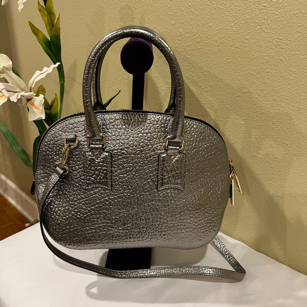 BURBERRY Heritage Grain Small Orchard Bowling Handbag Silver EUC - Picture 10 of 16